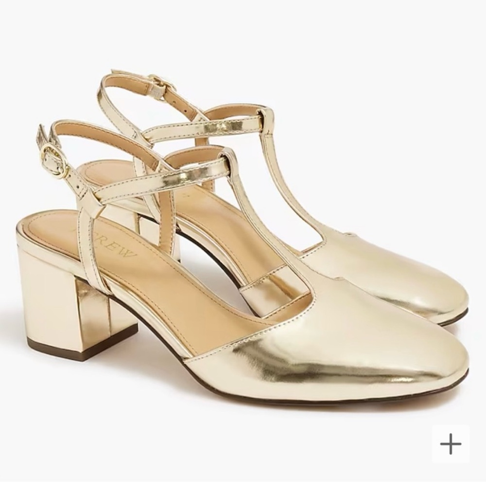 J.Crew Gold T-Strap Block Heels - size 8 (New)